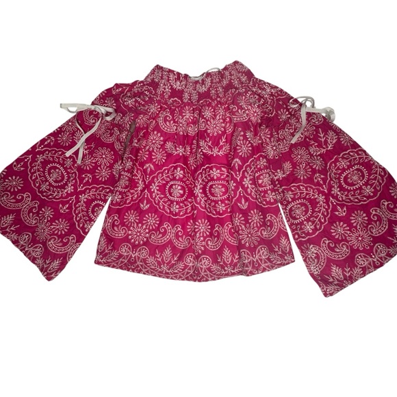 NWT Kasia x Anthropologie Pink Embroidered Off-The-Shoulder Bell Sleeve Top xs - Picture 8 of 14